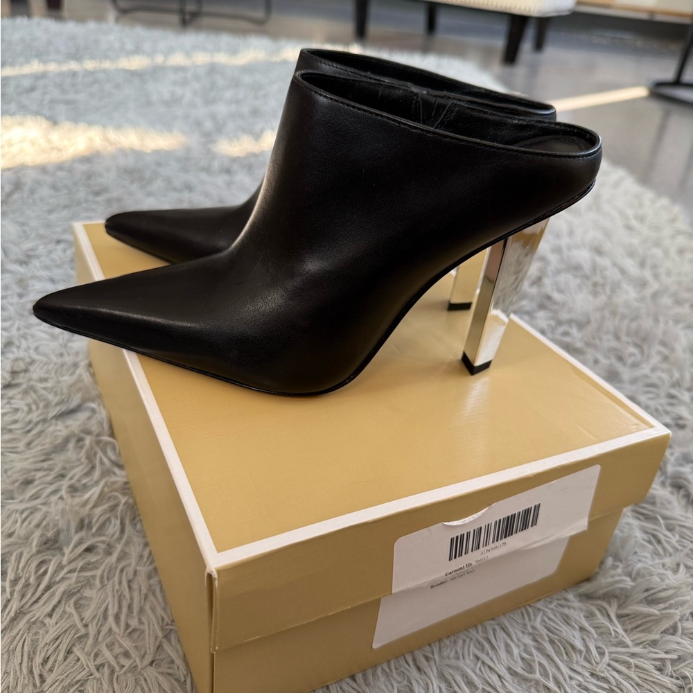 Michael Kors Black Mules with Silver Block Heels